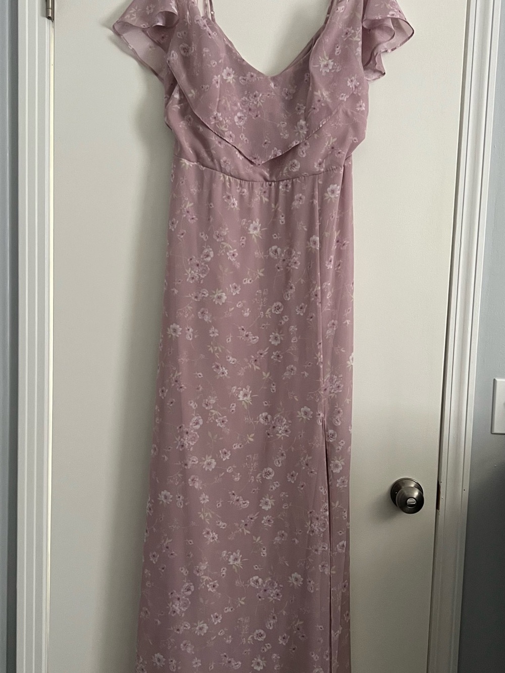 Birdy Grey Mauve Pink Floral Maxi Dress with Ruffle V-Neck